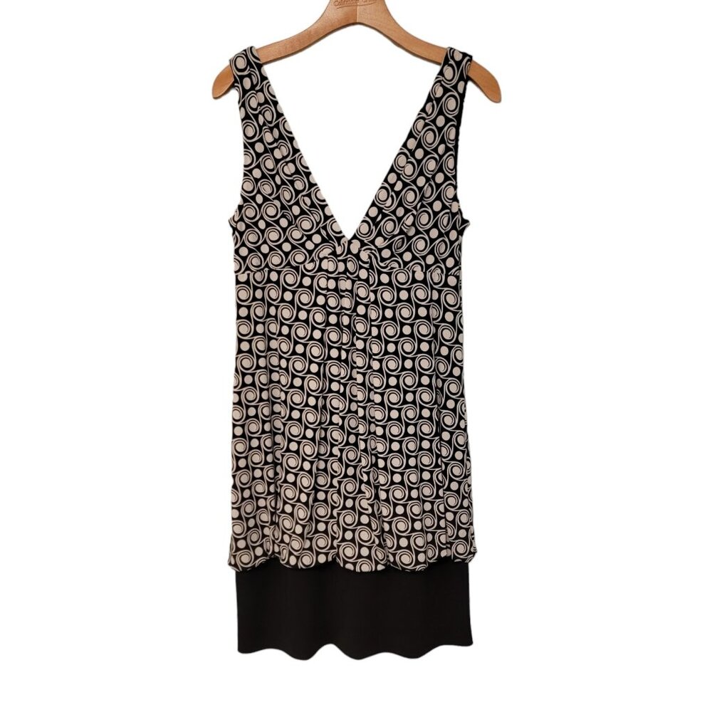 AB Studio Dress Black White Drape Back Sleeveless Womens Large EUC‎